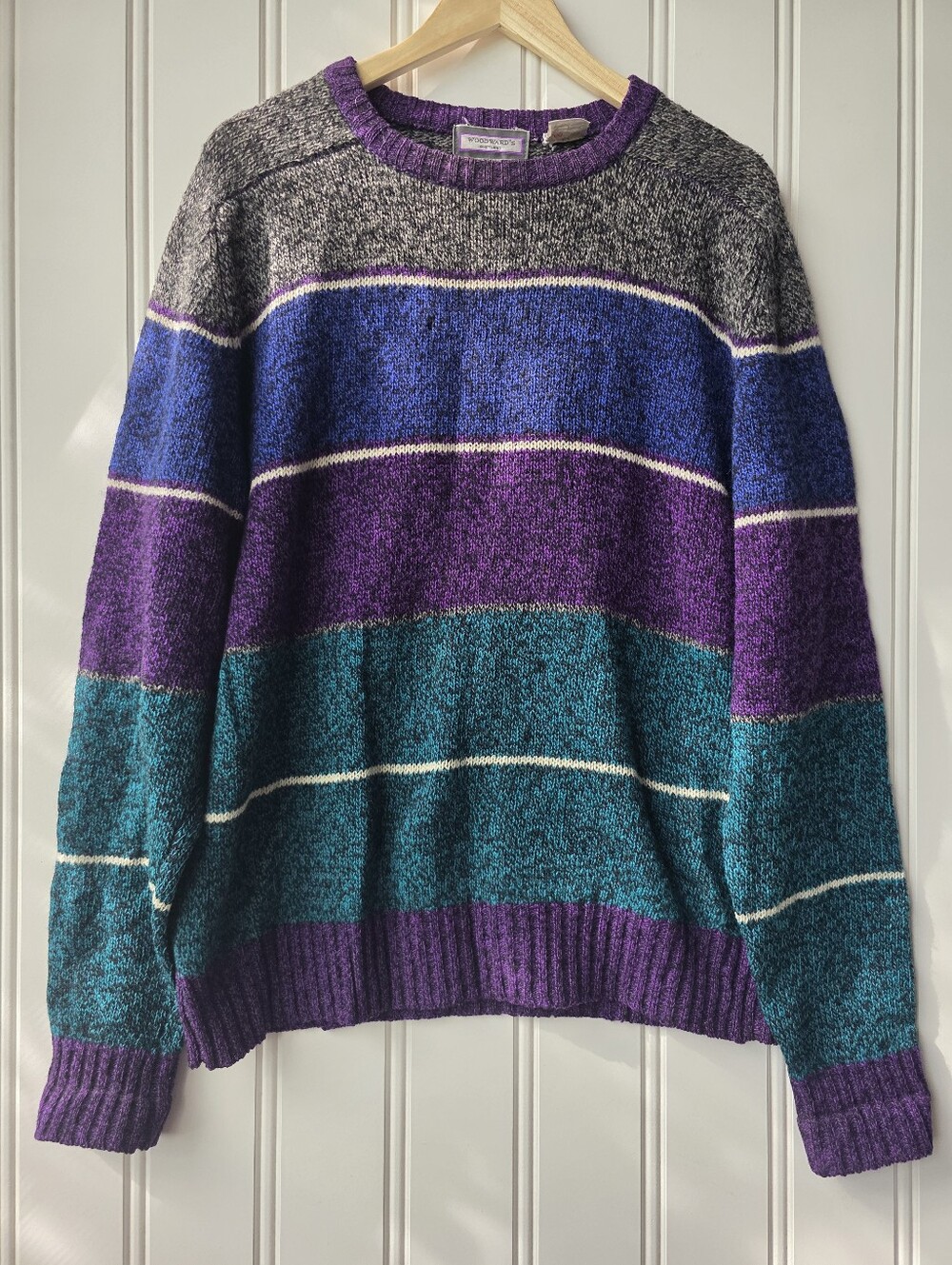 Vintage Woodward's Shetland Virgin Wool Color Block Striped Sweater Large